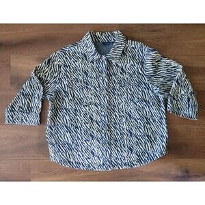 Westbound Woman 1X Denim Jacket Animal Zebra 3/4 Sleeve Blue White 100% Cotton